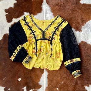 Free People Lace Sleeve Top